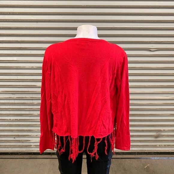 One7Six red poncho with sleeves and fringe - Picture 7 of 8